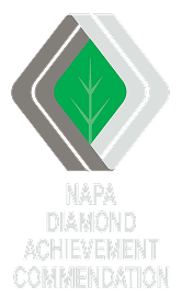 NAPA Diamond Achievement Commendation logo with a green diamond featuring a leaf, surrounded by gray and white shapes.